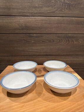 Pfaltzgraff Sky White Ceramic Bowls with Light Blue Rim - Set of 4